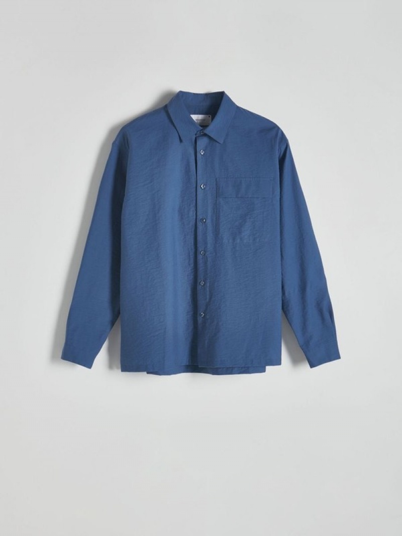 Grey / Blue Reserved Boxy Fit Men's Shirts | NHTL-89637