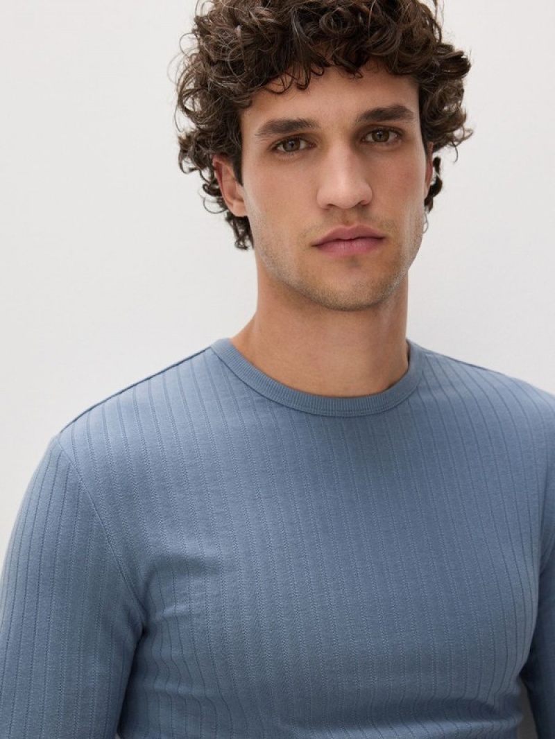 Grey / Blue Reserved Boxy Men's T-shirts | WLIV-19537