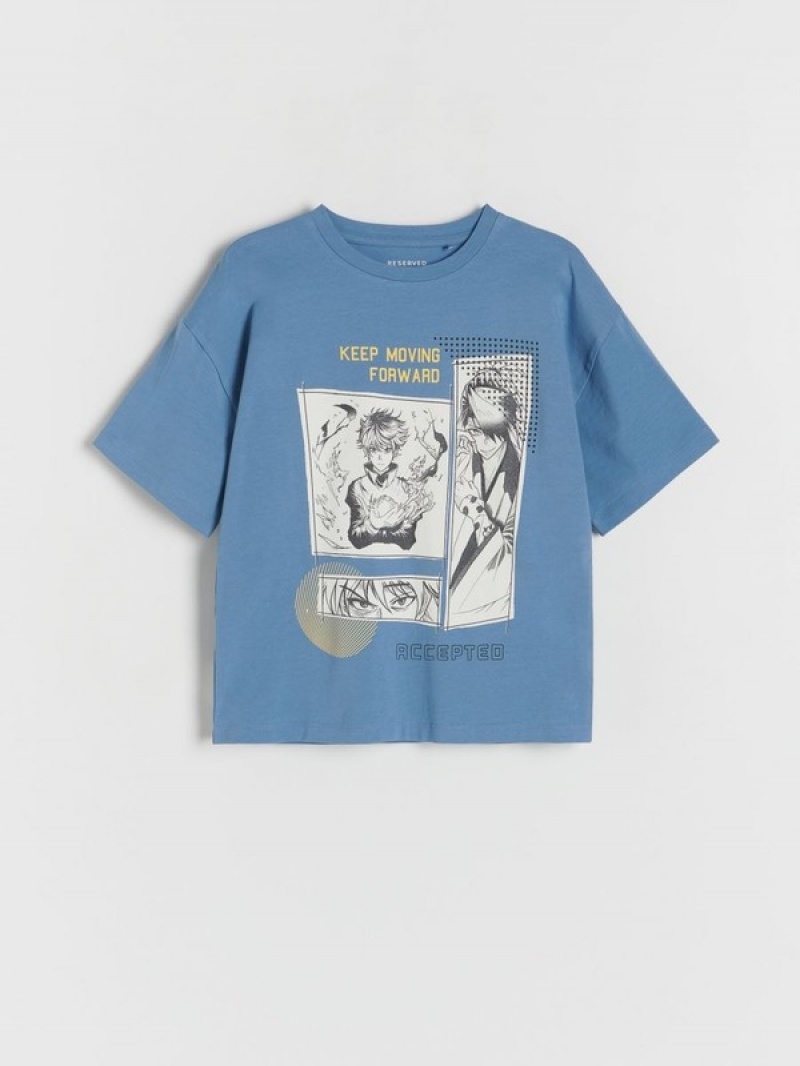 Grey / Blue Reserved Cotton T-print Boys' T-shirts | ILJZ-02796