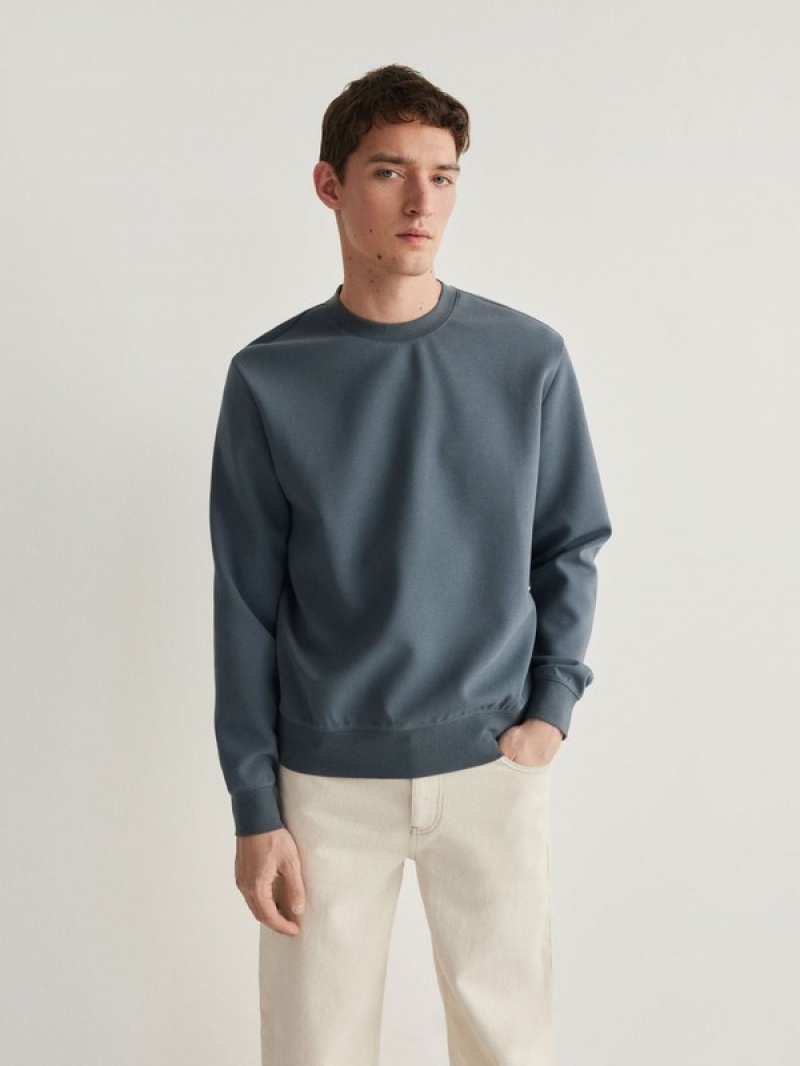 Grey / Blue Reserved Plain Cotton Rich Men's Sweatshirts | PRVL-45987