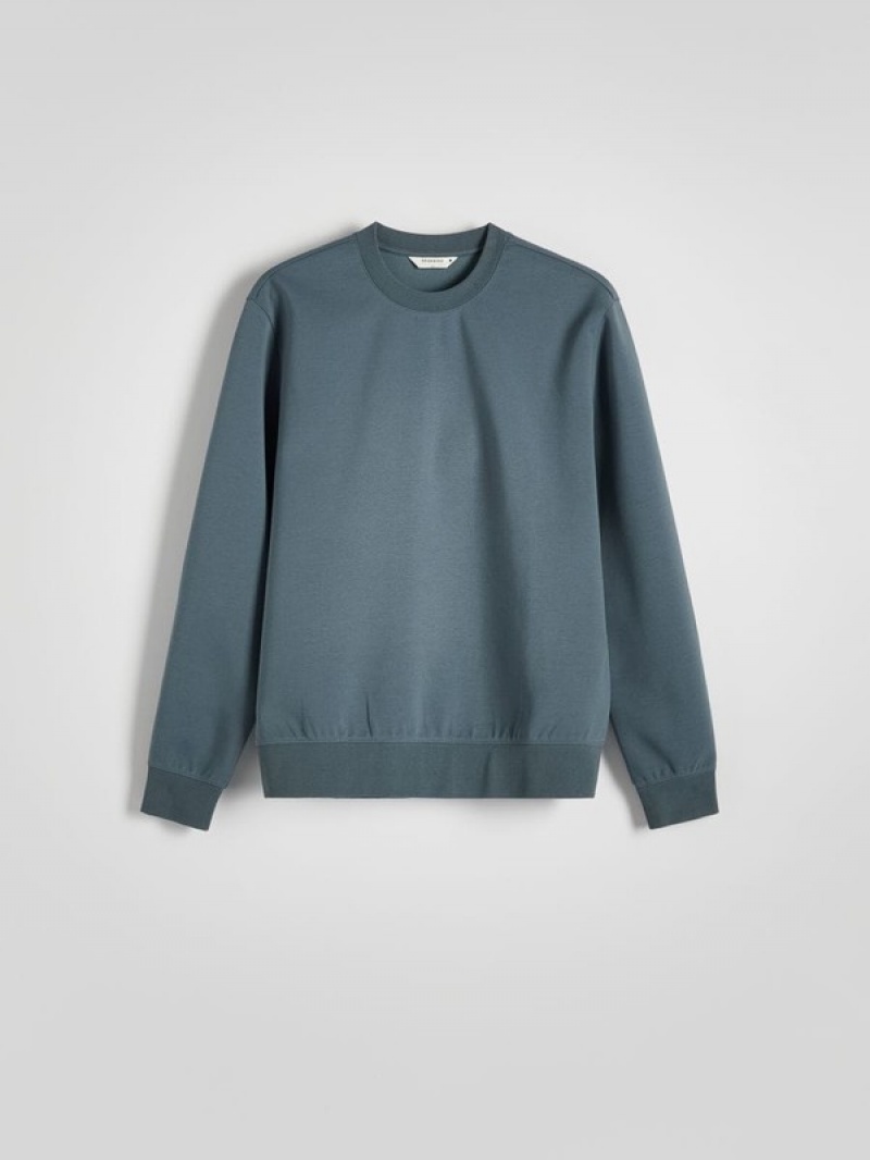 Grey / Blue Reserved Plain Cotton Rich Men's Sweatshirts | PRVL-45987