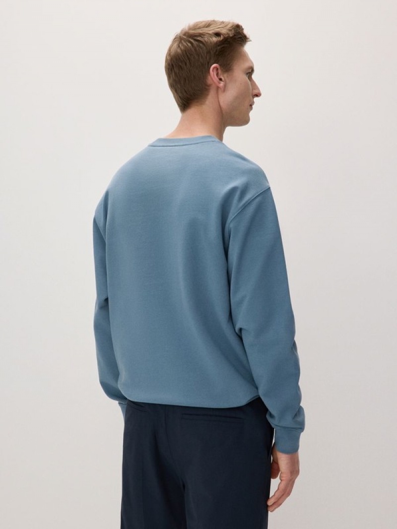 Grey / Blue Reserved Plain Men's Sweatshirts | NDJA-12439