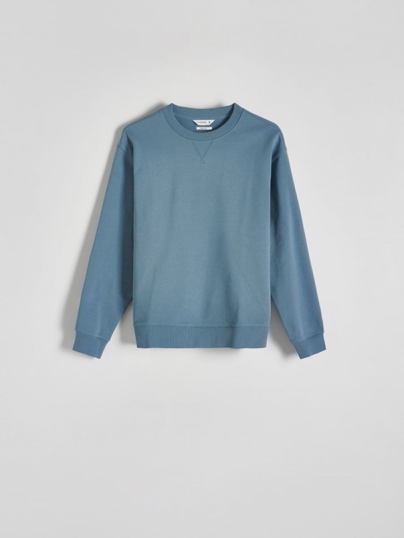 Grey / Blue Reserved Plain Men's Sweatshirts | NDJA-12439