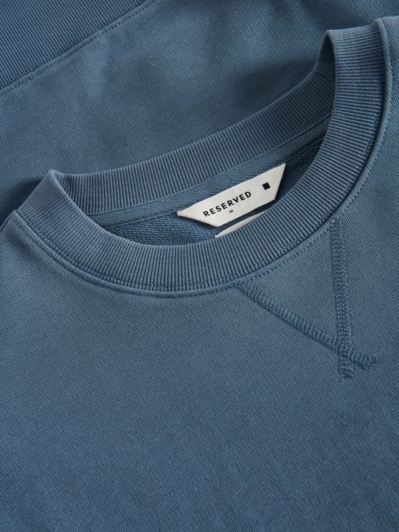 Grey / Blue Reserved Plain Men's Sweatshirts | NDJA-12439