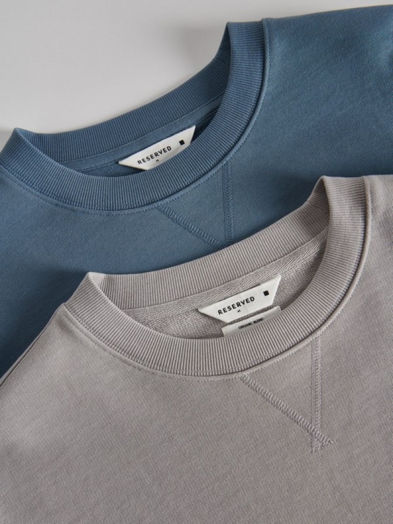 Grey / Blue Reserved Plain Men's Sweatshirts | NDJA-12439