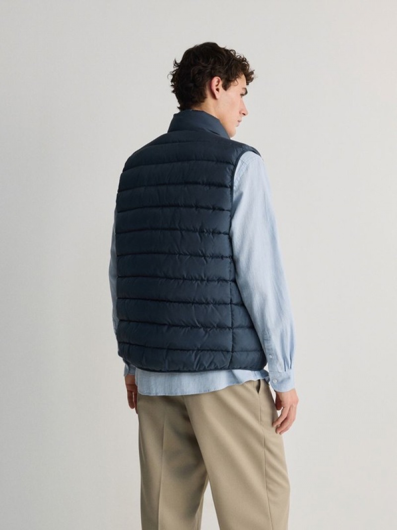 Grey / Blue Reserved Quilted Men's Vests | FPOU-64813