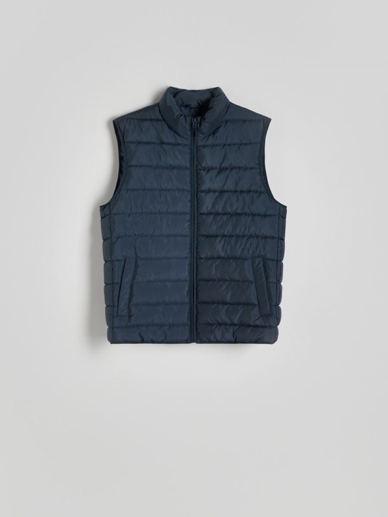 Grey / Blue Reserved Quilted Men's Vests | FPOU-64813