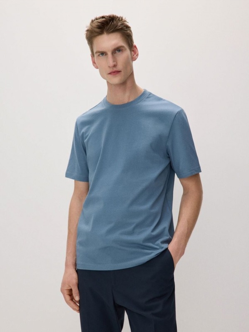 Grey / Blue Reserved Regular Fit Cotton Men's T-shirts | XGED-39421