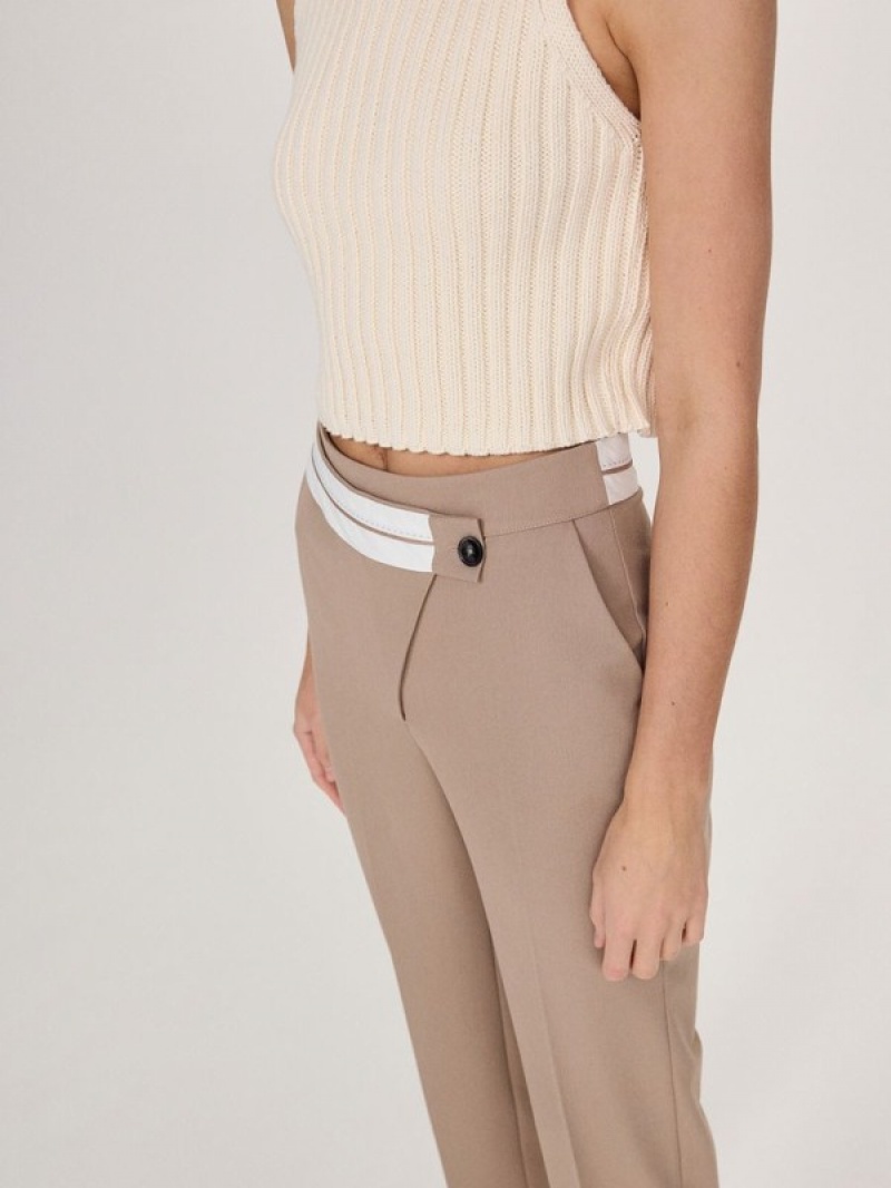 Grey / Brown Reserved Asymmetrical Zipping Women's Trousers | ZJRU-87954