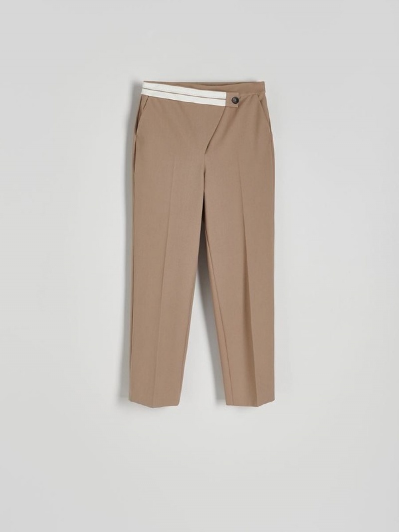 Grey / Brown Reserved Asymmetrical Zipping Women's Trousers | ZJRU-87954