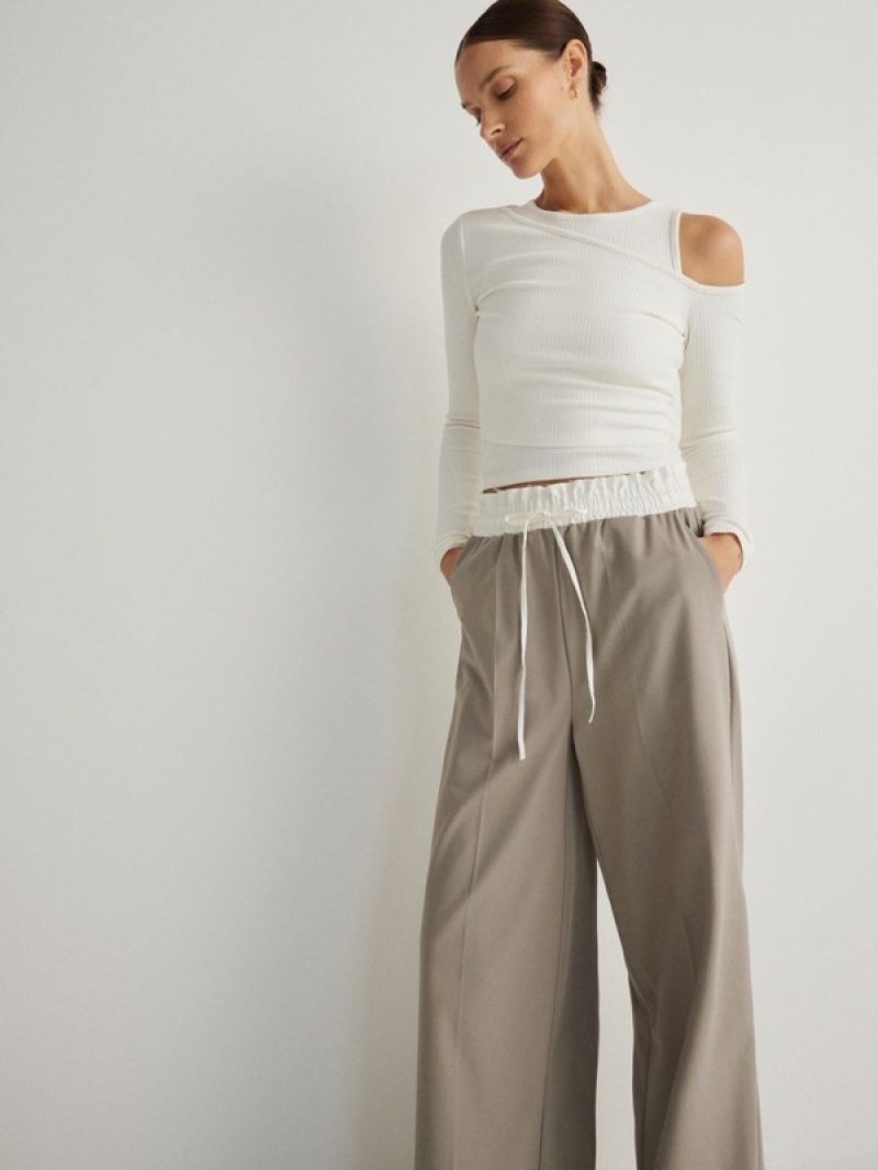 Grey / Brown Reserved Contrast Insert Women's Trousers | MBGE-98207