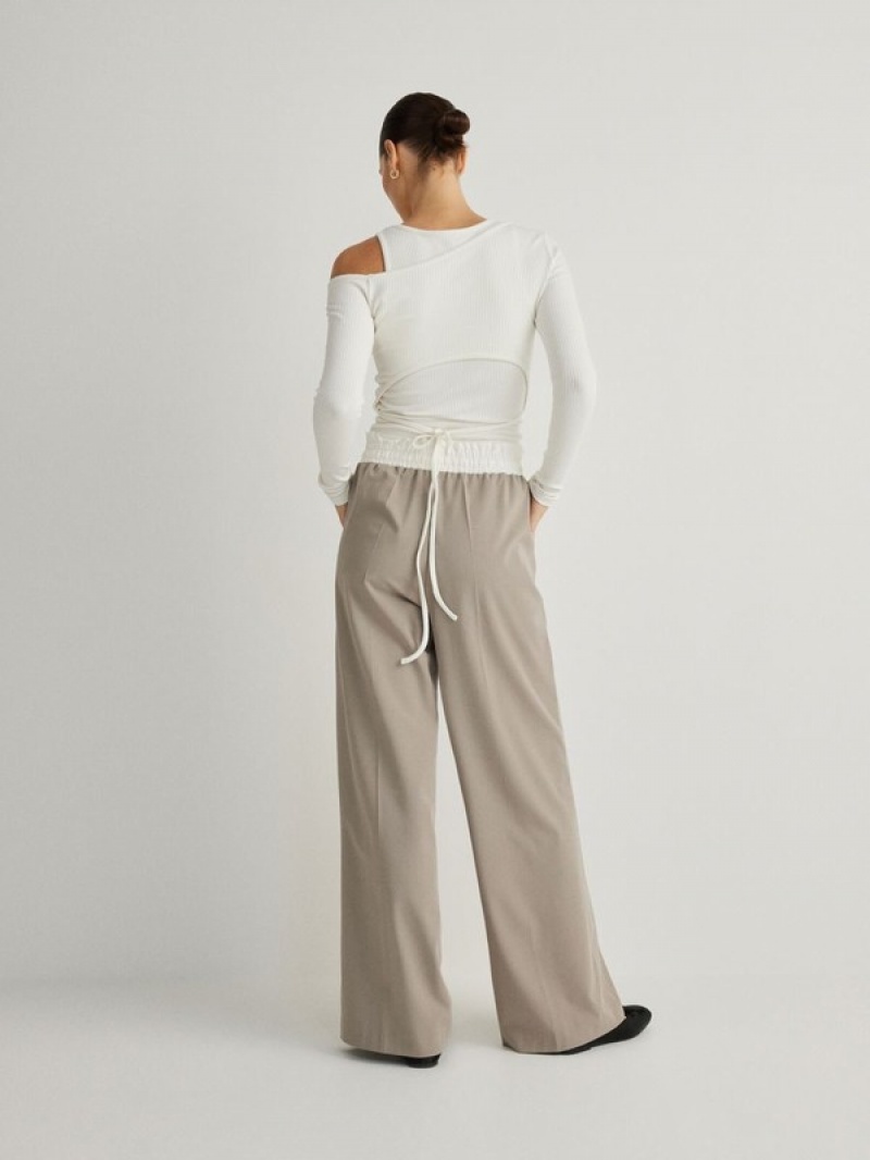 Grey / Brown Reserved Contrast Insert Women's Trousers | MBGE-98207