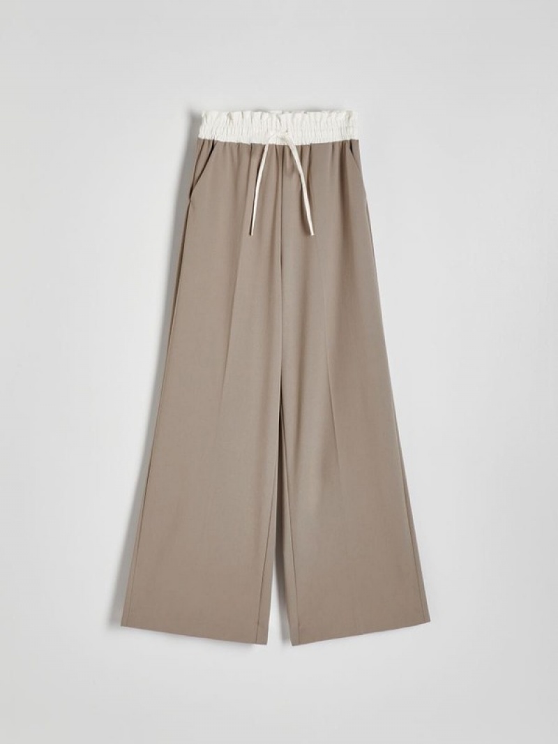 Grey / Brown Reserved Contrast Insert Women's Trousers | MBGE-98207