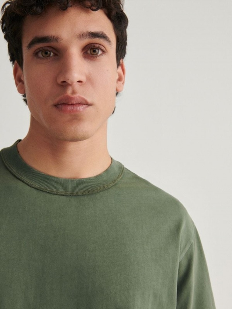 Grey / Green Reserved Boxy Men's T-shirts | IEHF-86319