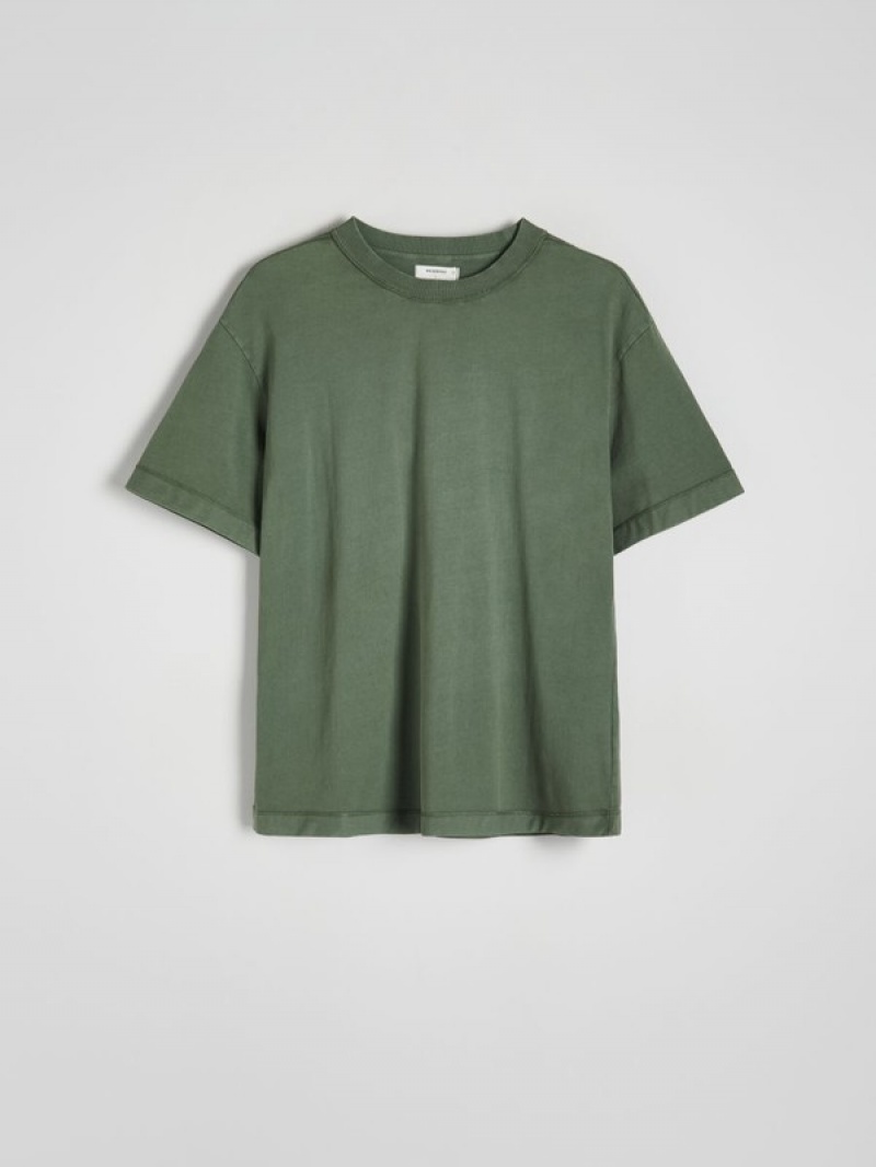 Grey / Green Reserved Boxy Men's T-shirts | IEHF-86319