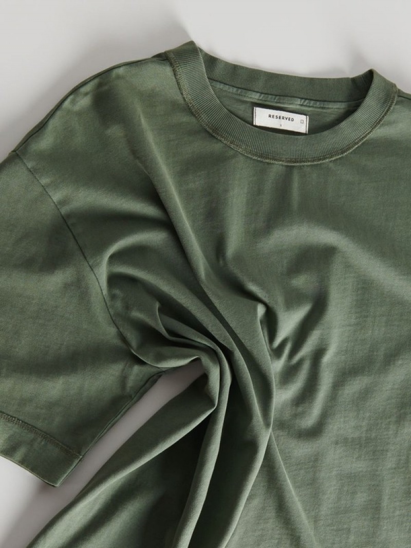 Grey / Green Reserved Boxy Men's T-shirts | IEHF-86319