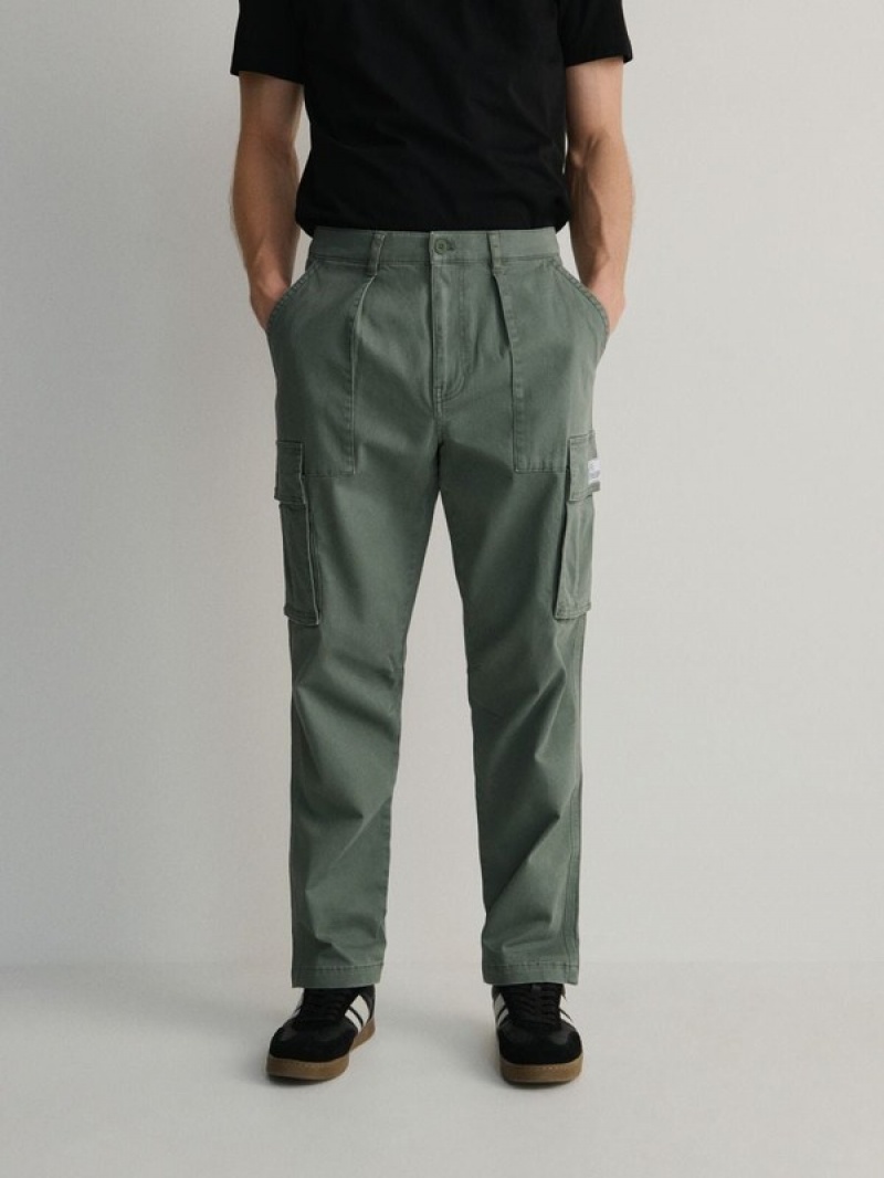 Grey / Green Reserved Cargo Men's Trousers | CDWF-71492