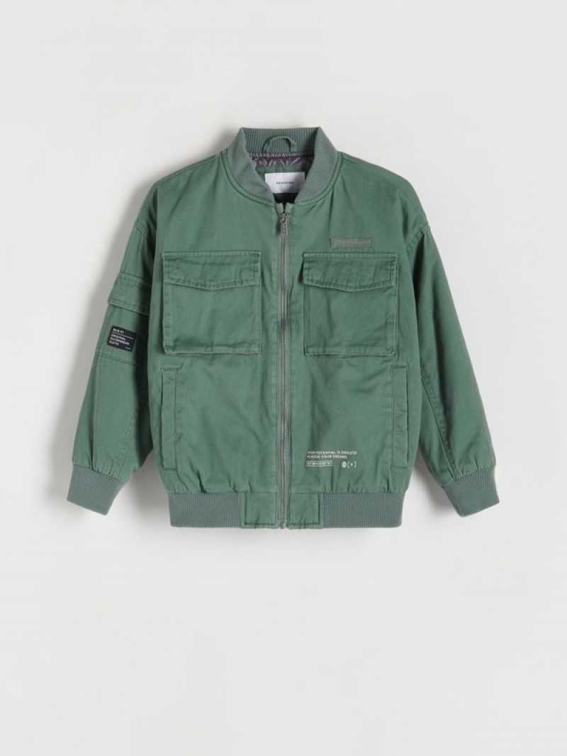 Grey / Green Reserved Oversized Cotton Bomber Boys' Jackets | ZGNV-96315