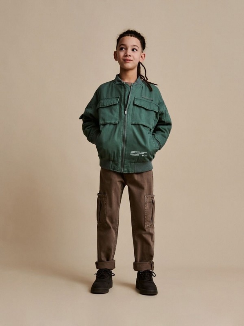 Grey / Green Reserved Oversized Cotton Bomber Boys' Jackets | ZGNV-96315