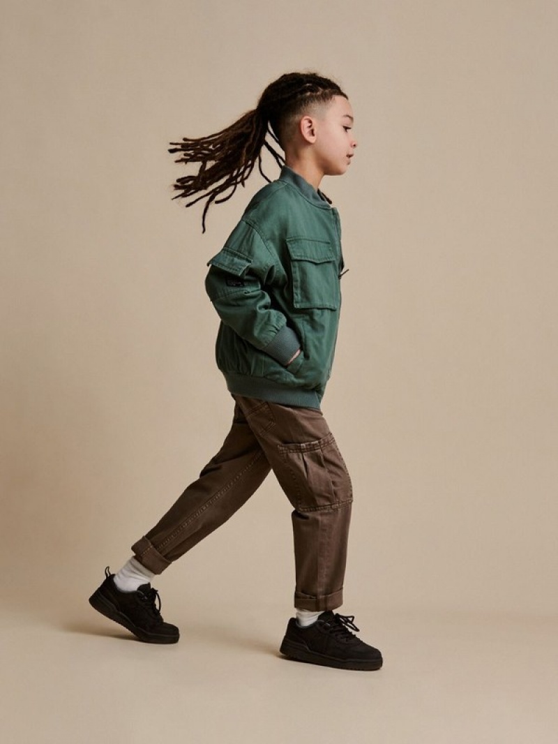 Grey / Green Reserved Oversized Cotton Bomber Boys' Jackets | ZGNV-96315