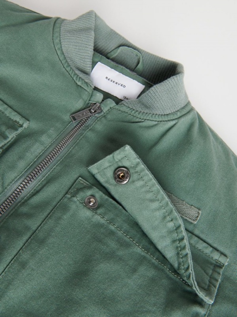 Grey / Green Reserved Oversized Cotton Bomber Boys' Jackets | ZGNV-96315