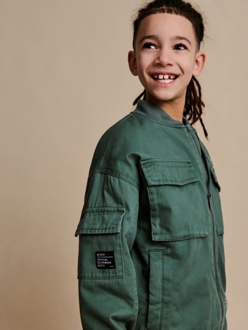 Grey / Green Reserved Oversized Cotton Bomber Boys\' Jackets | ZGNV-96315