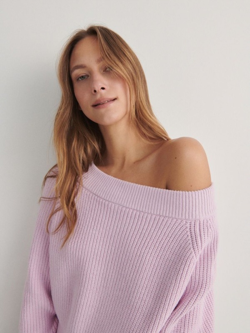 Lavender Reserved Fine Knit Women's Sweaters | XODM-05381