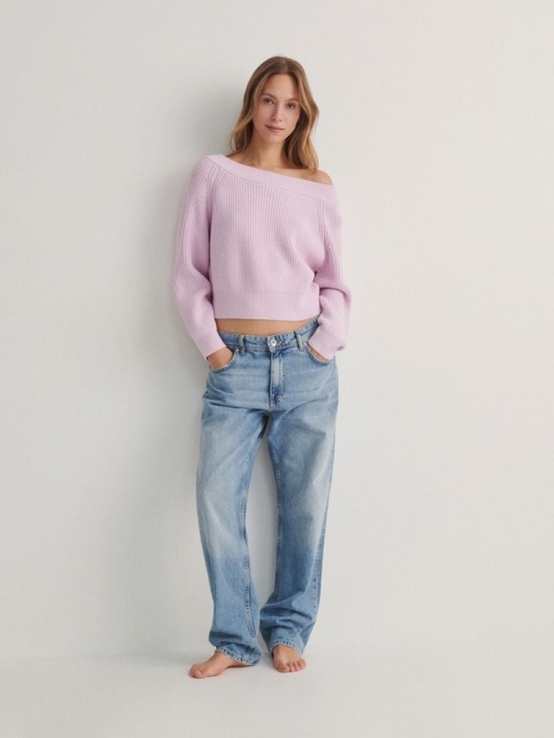 Lavender Reserved Fine Knit Women's Sweaters | XODM-05381