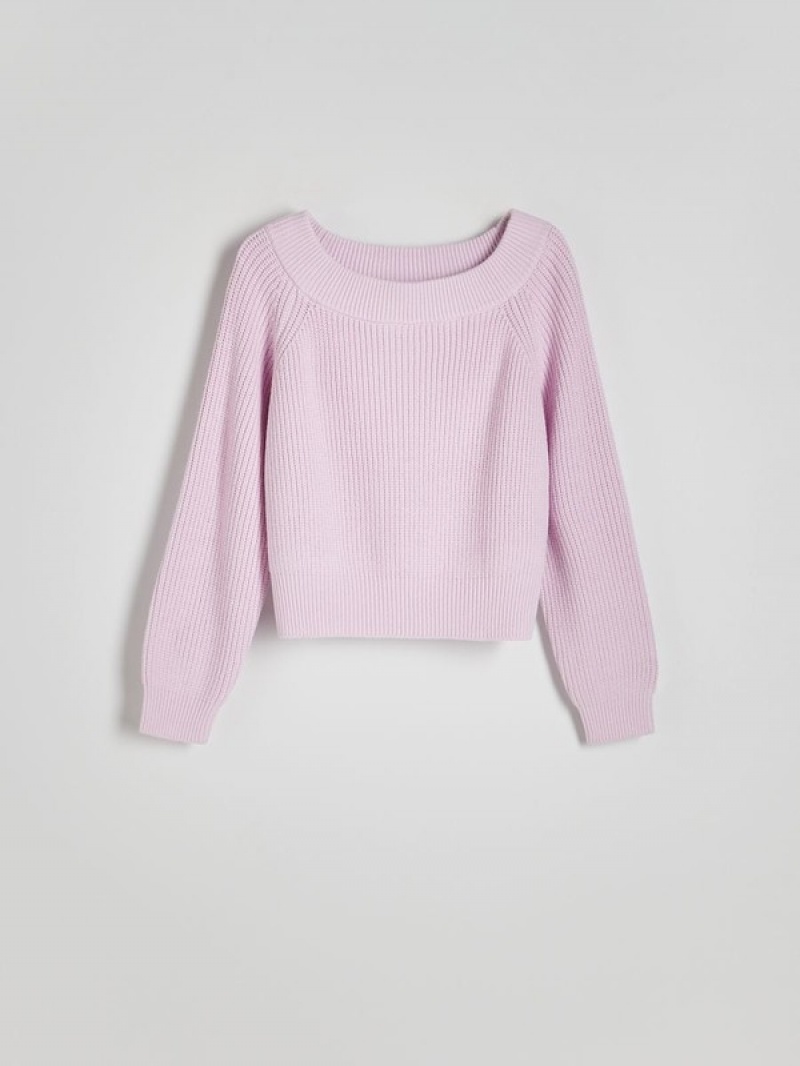 Lavender Reserved Fine Knit Women's Sweaters | XODM-05381