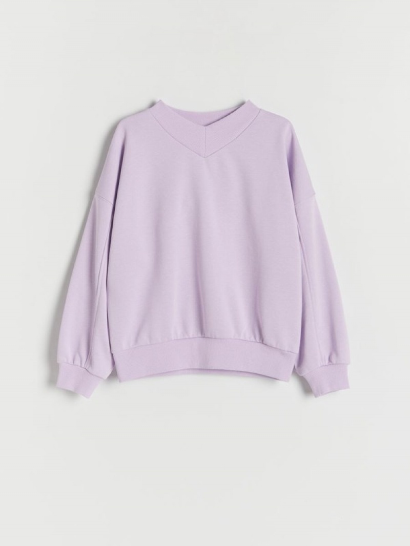 Lavender Reserved Plain Cotton Rich Girls' Sweatshirts | LACQ-89651