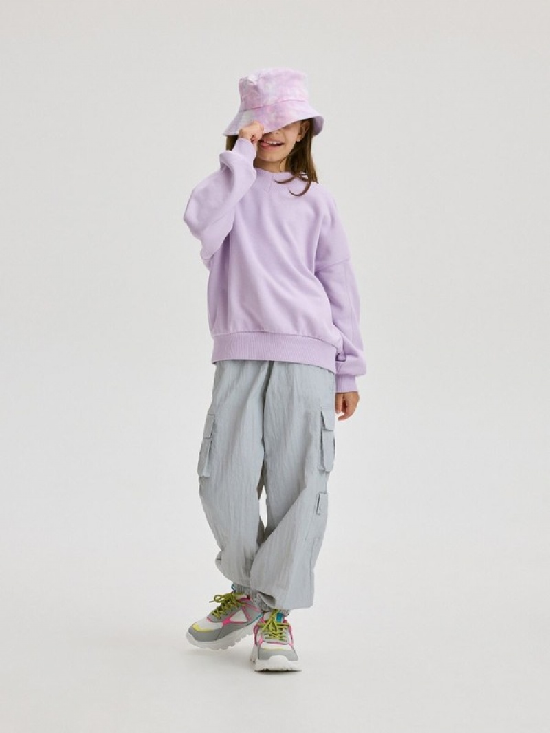 Lavender Reserved Plain Cotton Rich Girls' Sweatshirts | LACQ-89651