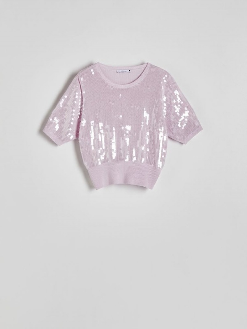 Lavender Reserved Sequin Women's Sweaters | JARP-61759