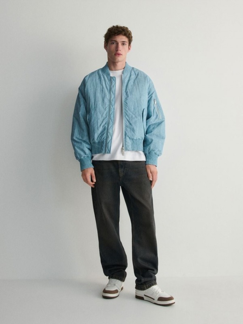 Light Blue Reserved Bomber Men's Jackets | OKQJ-52367