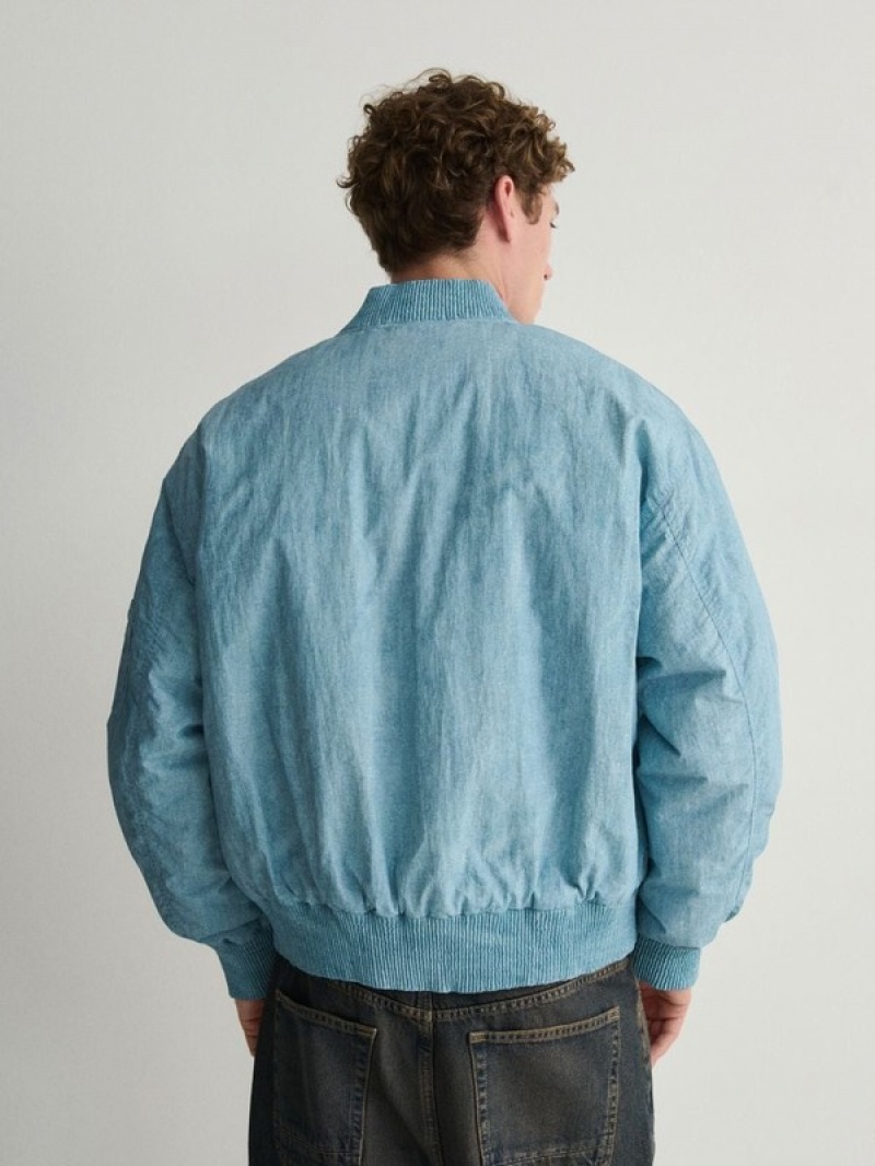 Light Blue Reserved Bomber Men's Jackets | OKQJ-52367