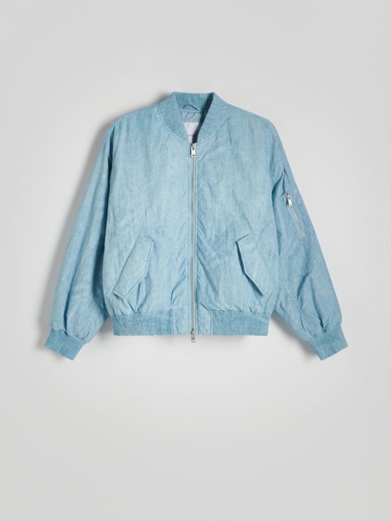 Light Blue Reserved Bomber Men's Jackets | OKQJ-52367