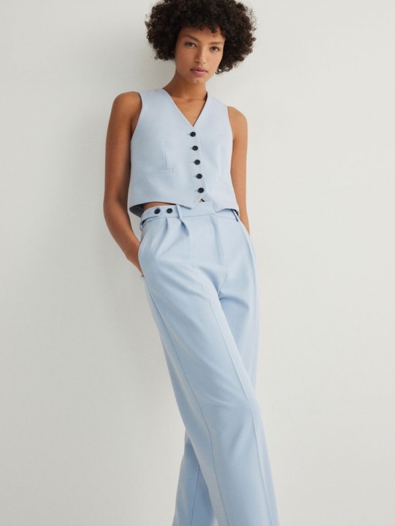 Light Blue Reserved Cigarettepressed Crease Women's Trousers | YLNX-58273