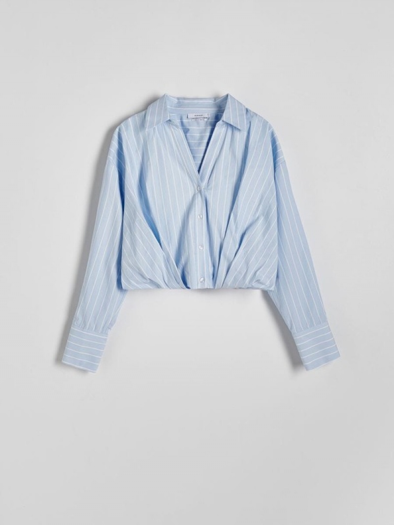 Light Blue Reserved Decorative Gathering Women's Shirts | QWDH-75680