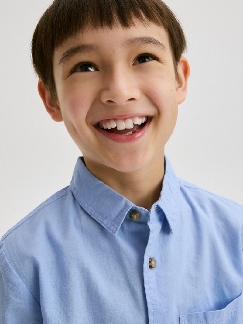 Light Blue Reserved Linen Rich Boys' Shirts | GSTM-35896