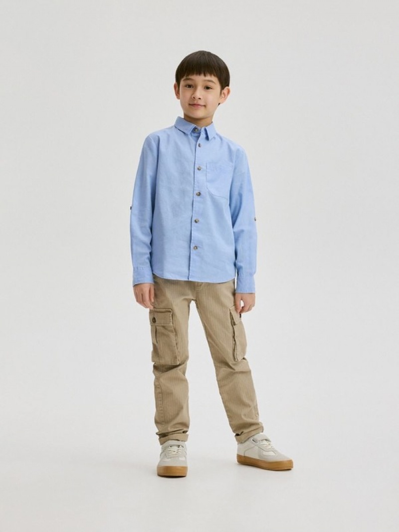 Light Blue Reserved Linen Rich Boys' Shirts | GSTM-35896