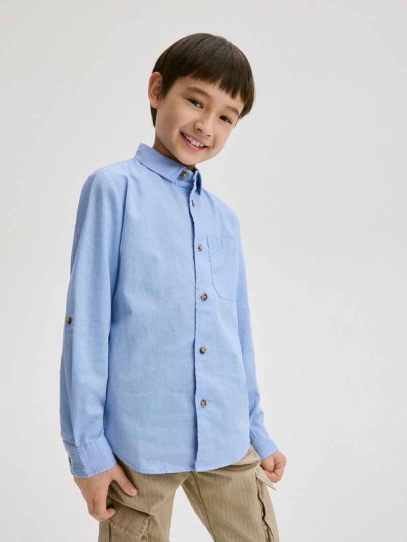 Light Blue Reserved Linen Rich Boys\' Shirts | GSTM-35896