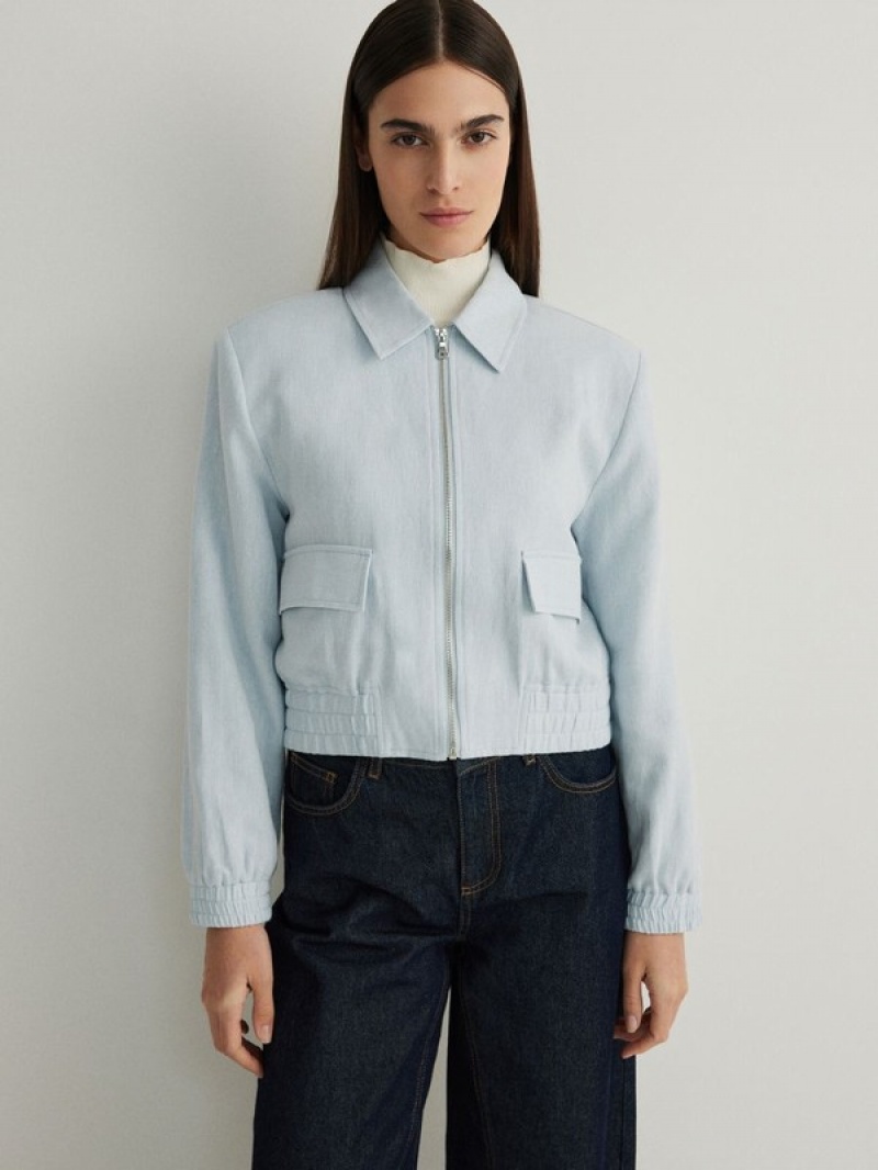 Light Blue Reserved Linen Rich Women's Jackets | LWTX-68742