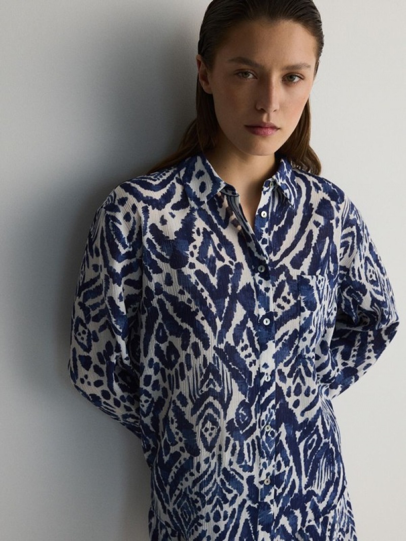 Light Blue Reserved Patterned Viscose Women's Shirts | GOJQ-52471