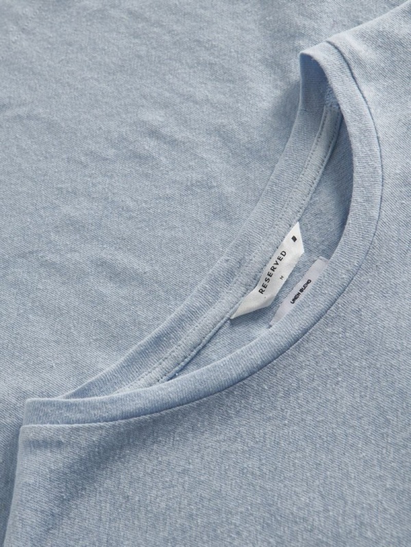 Light Blue Reserved Regular Fit T-linen Blend Men's T-shirts | BCDN-41786