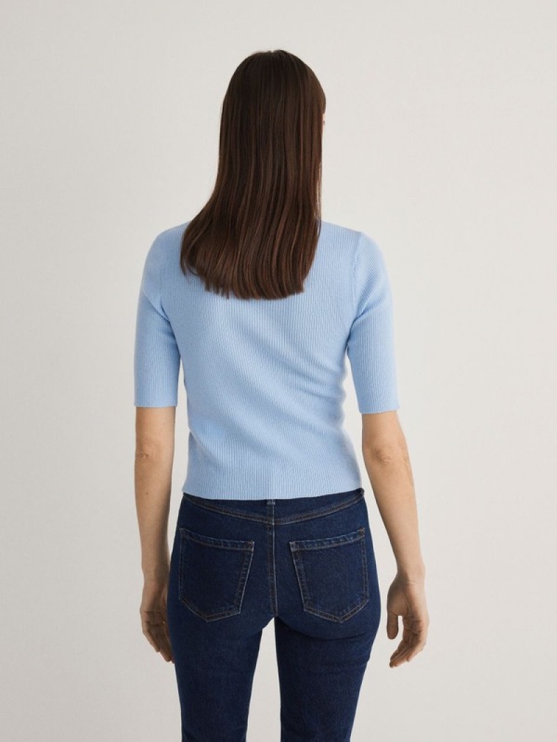 Light Blue Reserved Striped Women's Shirts | ALKF-06821