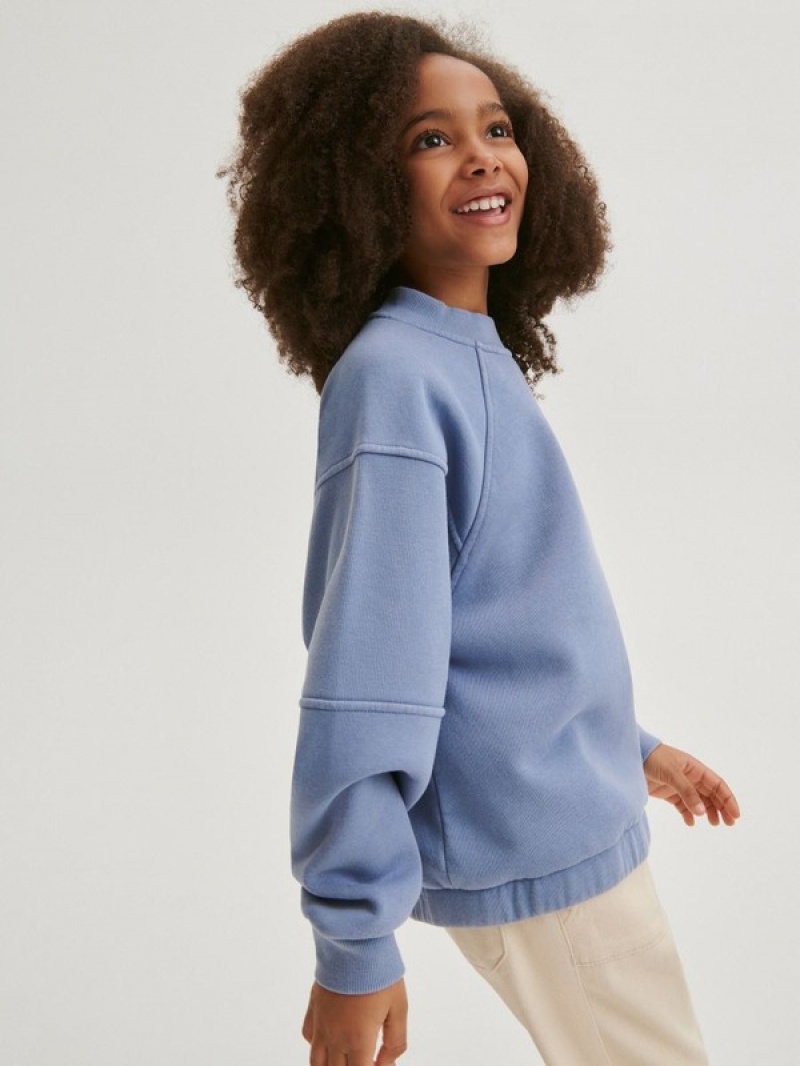 Light Blue Reserved Sweatstitching Girls' Sweatshirts | QUAH-93586