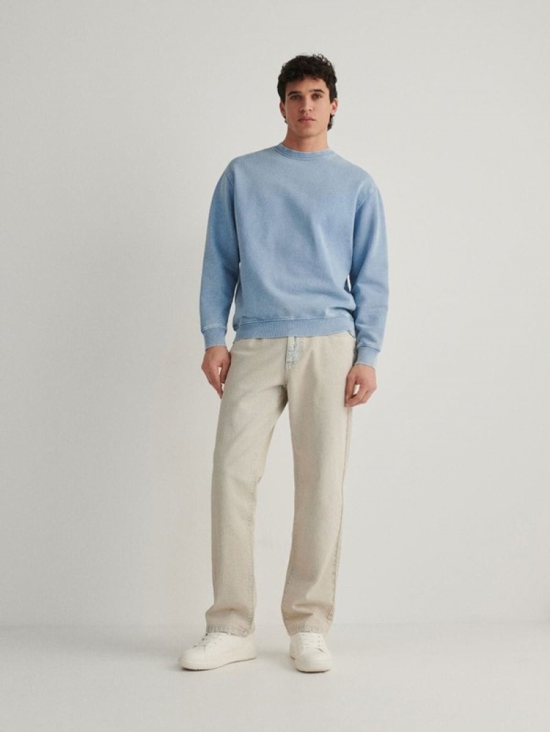 Light Blue Reserved Sweatwash Effect Men's Sweatshirts | UEYK-76839