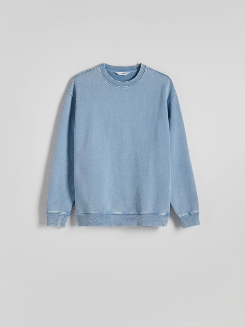 Light Blue Reserved Sweatwash Effect Men's Sweatshirts | UEYK-76839