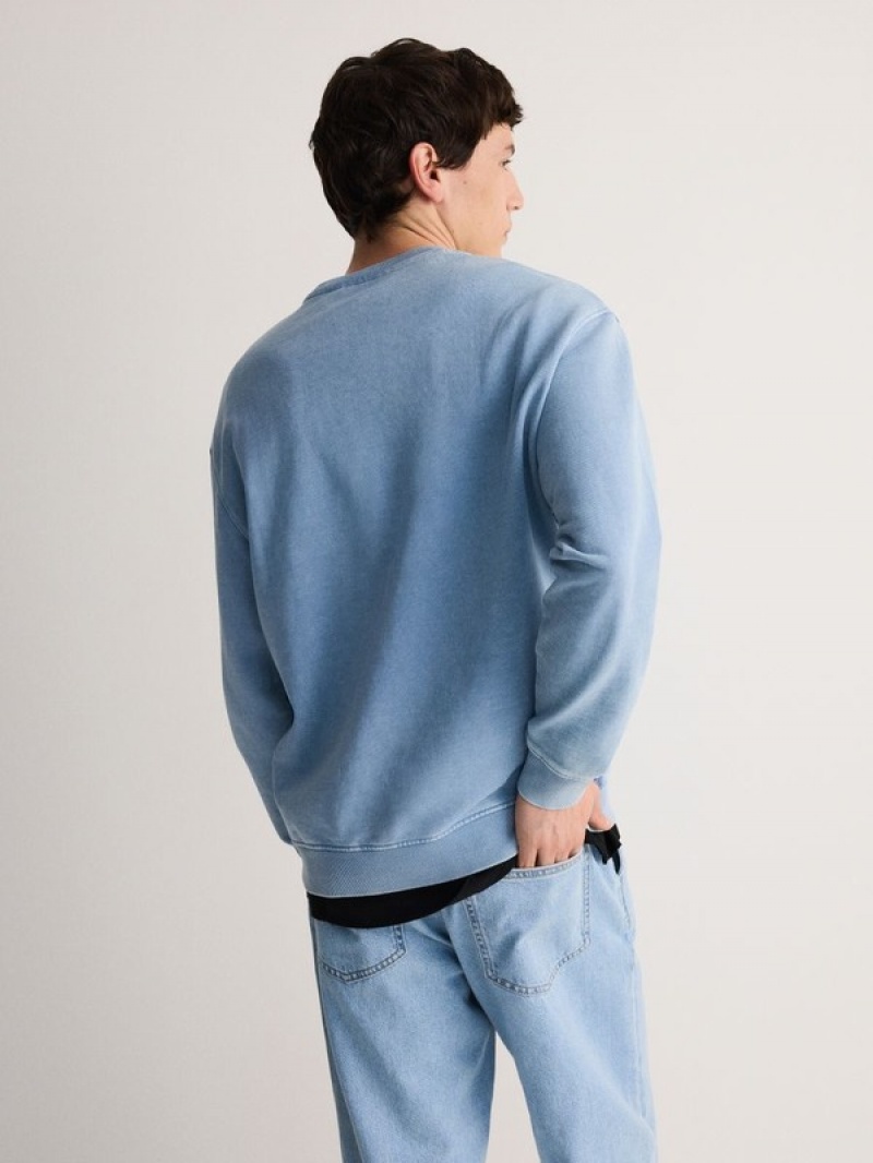 Light Blue Reserved Sweatwash Effect Men's Sweatshirts | QLBI-29750