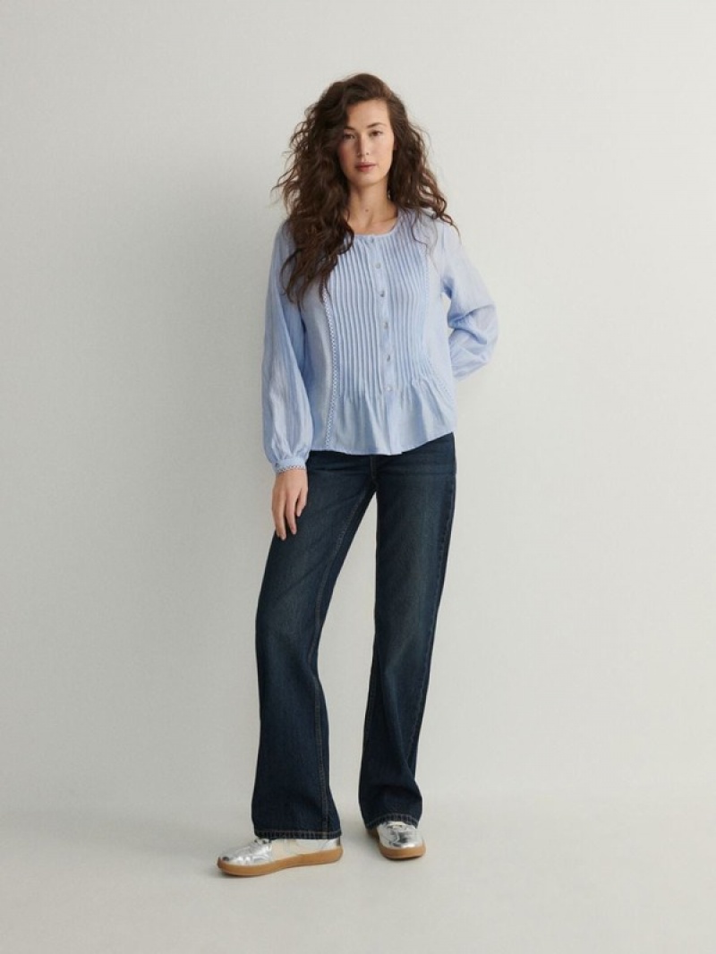 Light Blue Reserved Viscose Women's Shirts | HYUE-13594