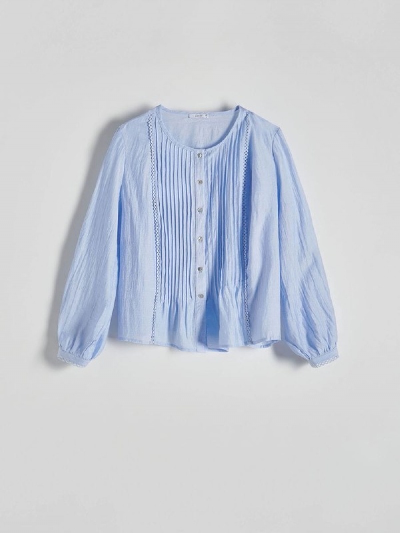 Light Blue Reserved Viscose Women's Shirts | HYUE-13594